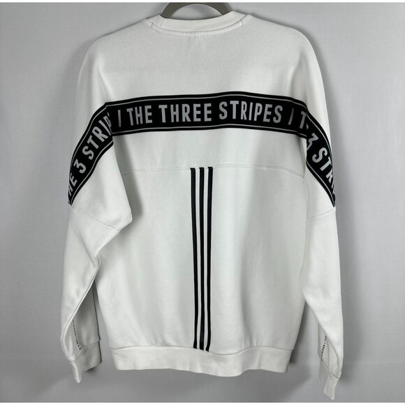 Adidas Three Stripes Crewneck Sweatshirt White Logo Fleece Pullover M Athleisure - Picture 2 of 12